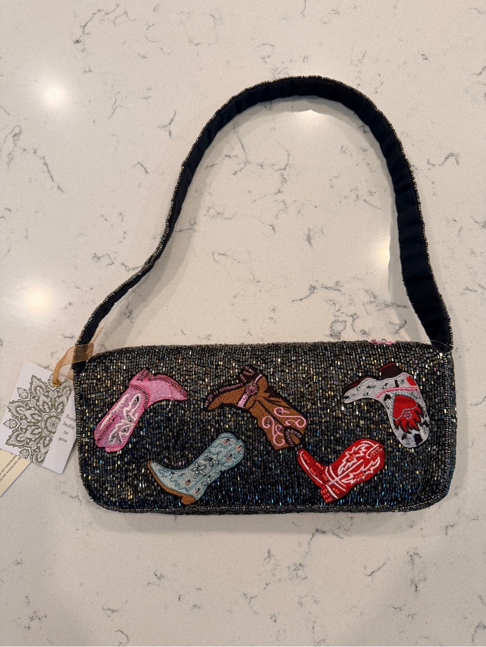 Viral Beaded Shoulder Bag with Pink & Red Western/Cowboy Boots - Picture 3 of 15